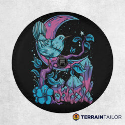 Whimsical Bird Under Moon Tire Cover