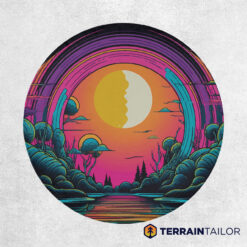 Neon Sunset Over River Tire Cover