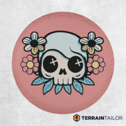 Cartoon Skull with Flowers Tire Cover
