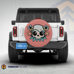 Cartoon Skull with Flowers Tire Cover