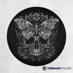 Engraved Butterfly Skull Tire Cover