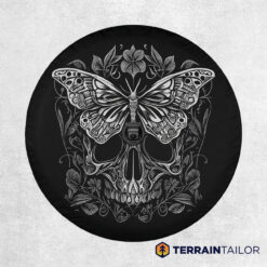Engraved Butterfly Skull Tire Cover