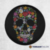 Floral Pattern Skull Tire Cover