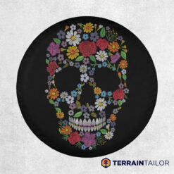 Floral Pattern Skull Tire Cover