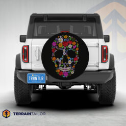 Floral Pattern Skull Tire Cover