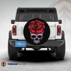 Skull Red Rose Spare Tire Cover