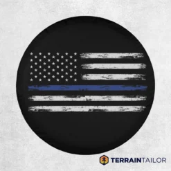 American Flag Thin Blue Line Grunge Spare Tire Cover