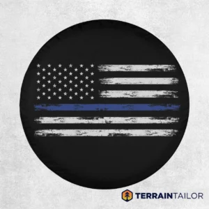 American Flag Blue Line Grunge Spare Tire Cover