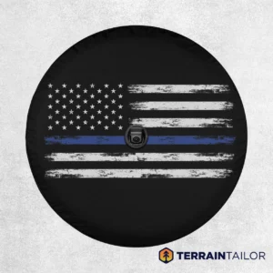 American Flag Blue Line Grunge Spare Tire Cover