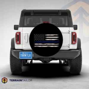 American Flag Blue Line Grunge Spare Tire Cover