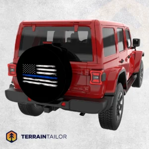 American Flag Blue Line Grunge Spare Tire Cover