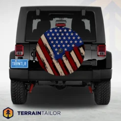 Distressed American Flag Spare Tire Cover