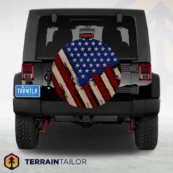 Distressed American Flag Spare Tire Cover