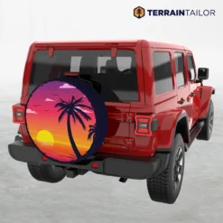 Tropical Sunset Palm Tree Spare Tire Cover