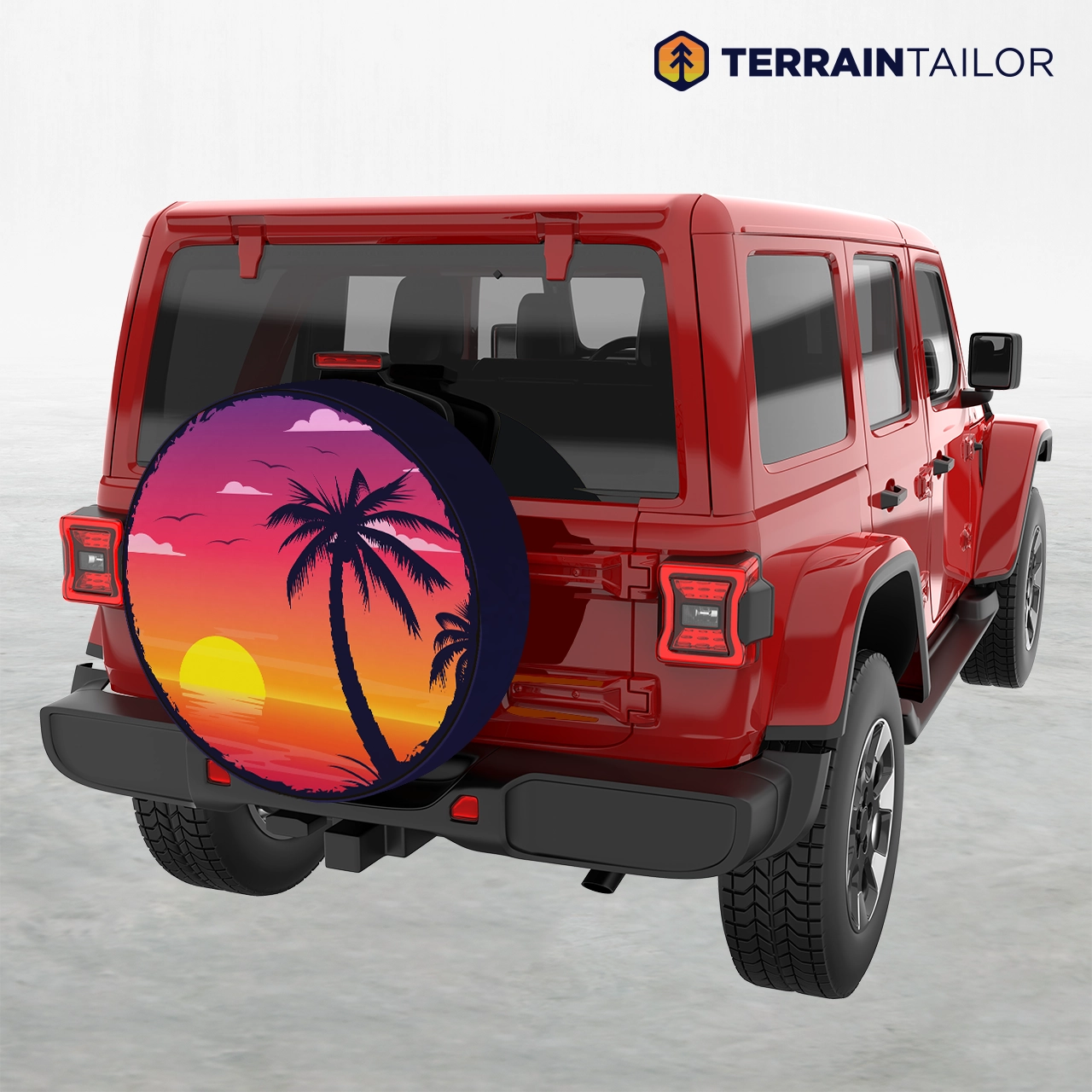 Tropical Sunset Palm Tree Spare Tire Cover