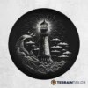 Black and White Lighthouse Tire Cover – Nautical Ocean Wave Design