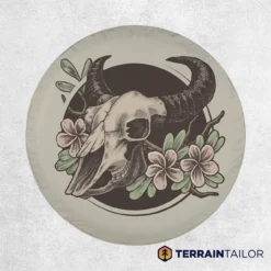 Bull Skull With Flowers Tire Cover – Western Floral Design