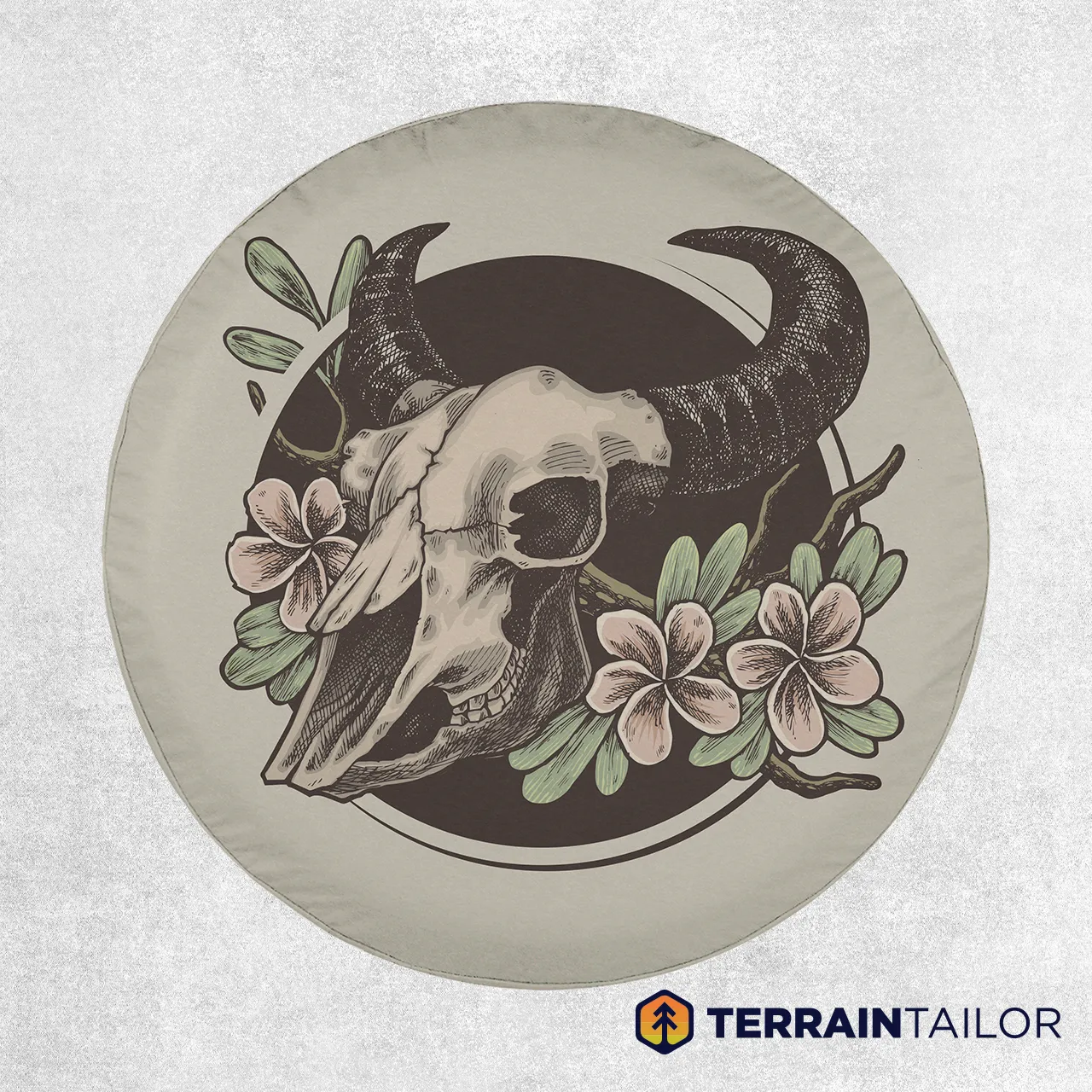 Bull Skull With Flowers Tire Cover – Western Floral Design
