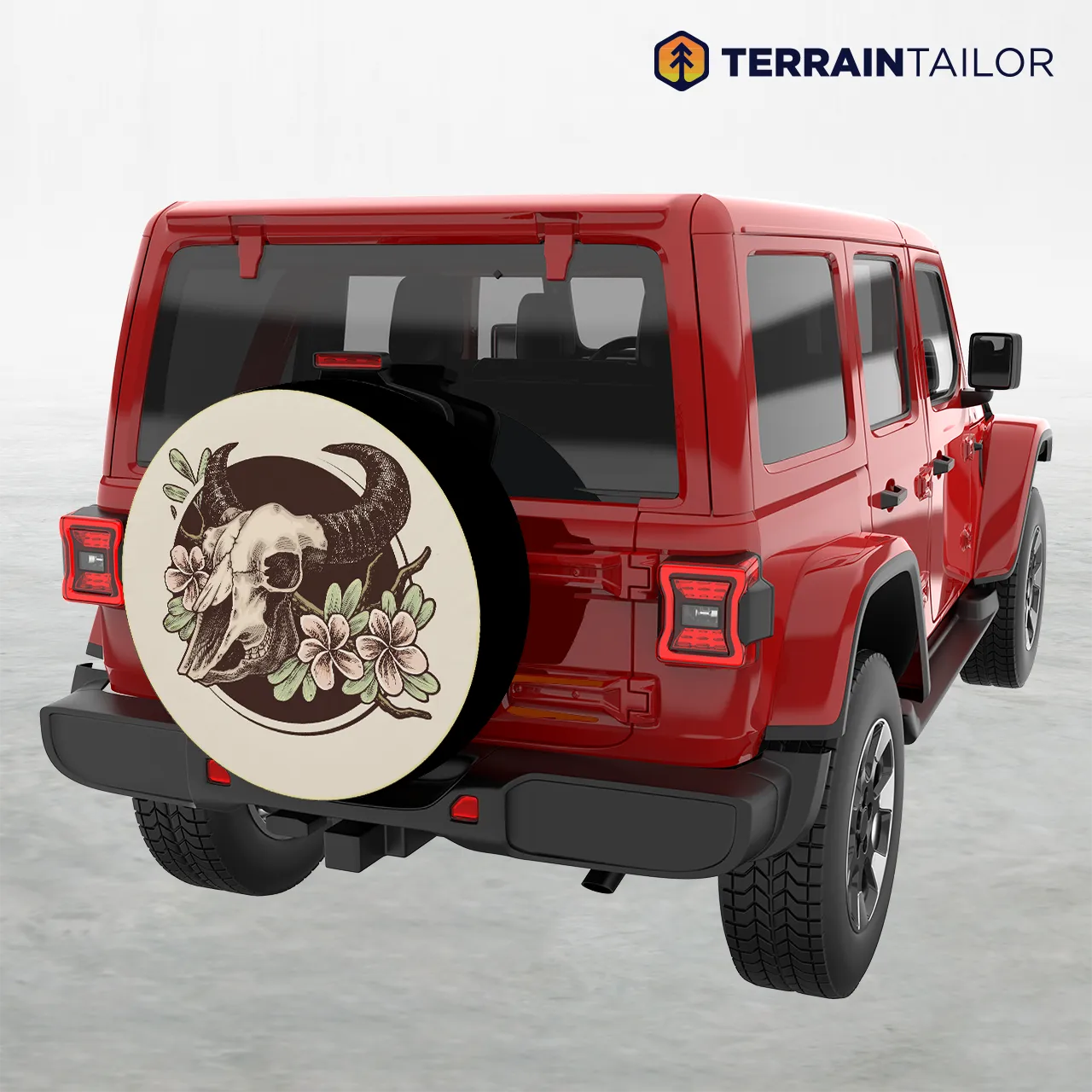 Bull Skull With Flowers Tire Cover – Western Floral Design
