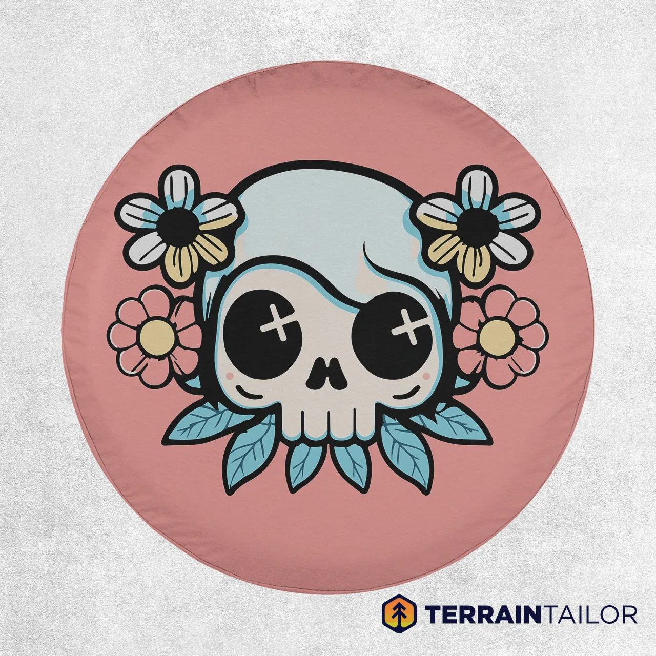 Cute Skull With Flowers Tire Cover – Pink Cartoon Design