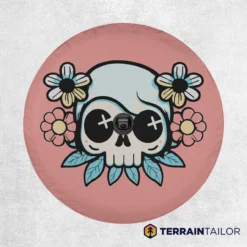 Cute Skull With Flowers Tire Cover – Pink Cartoon Design