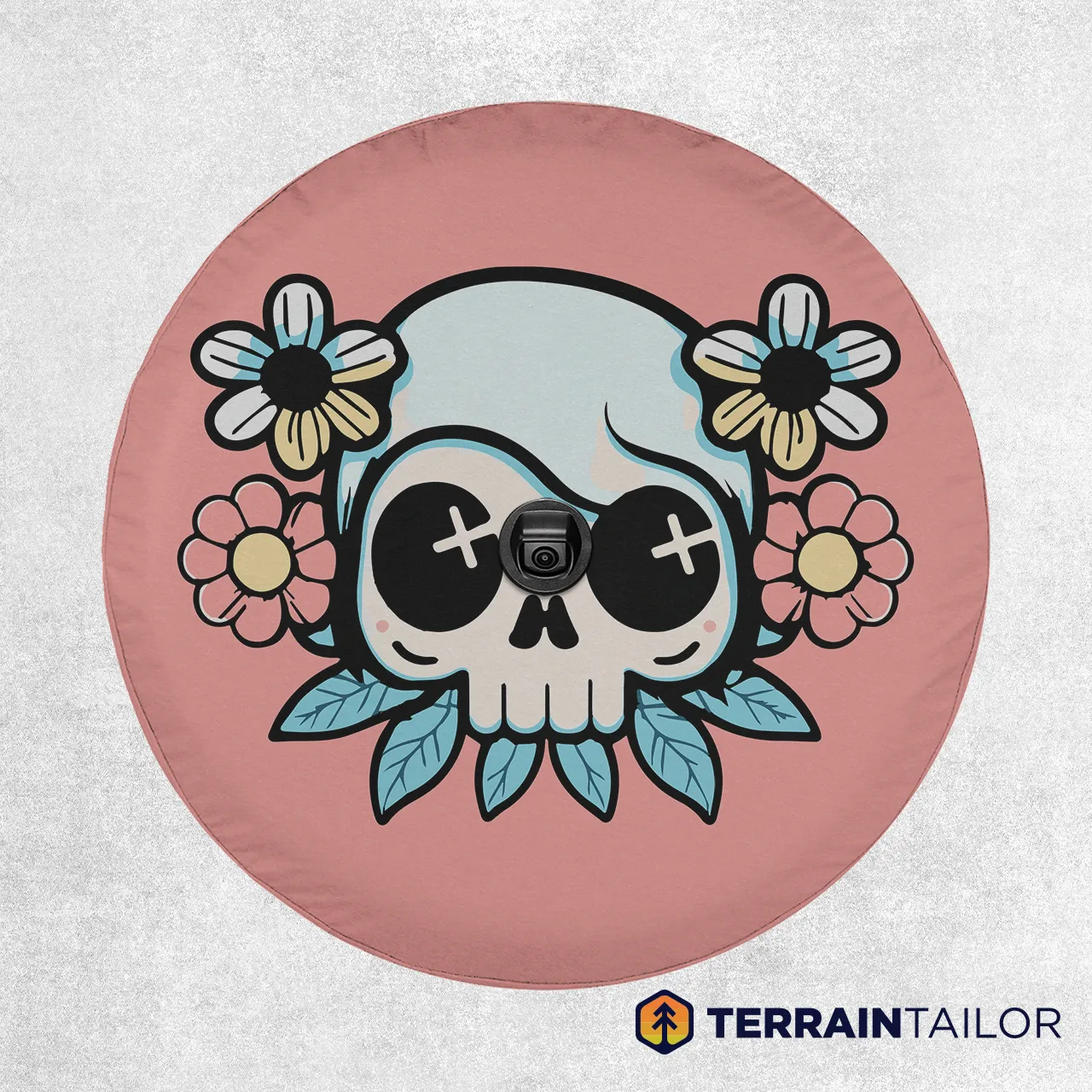 Cute Skull With Flowers Tire Cover – Pink Cartoon Design
