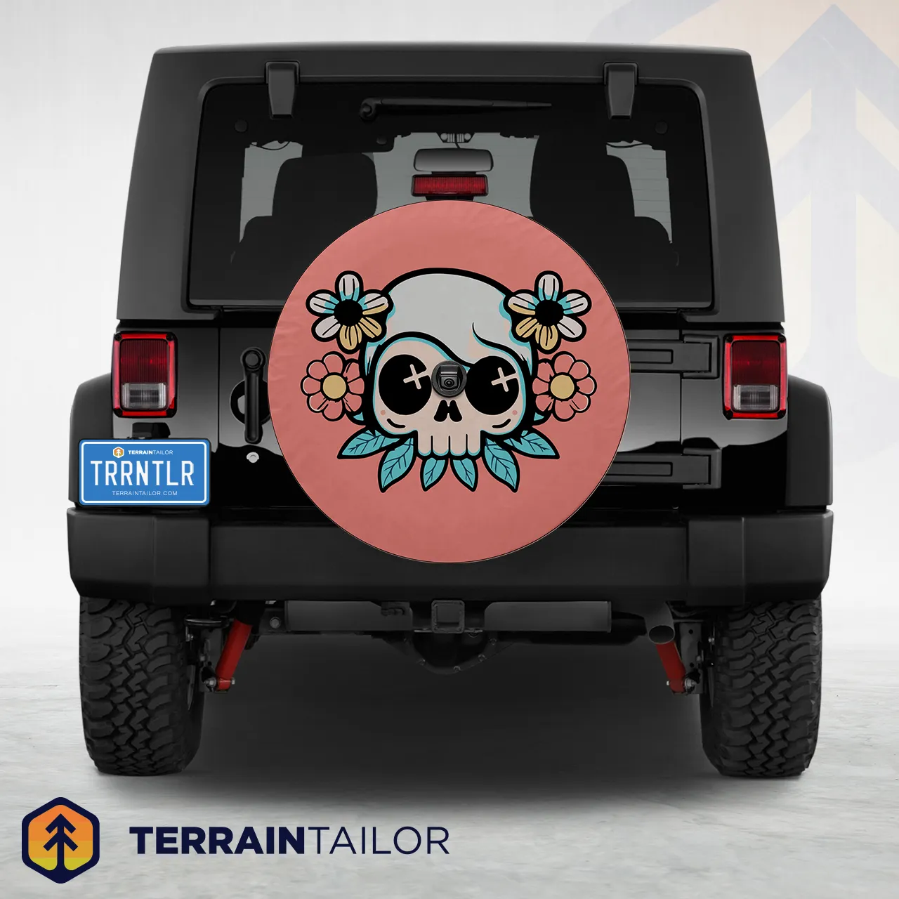 Cute Skull With Flowers Tire Cover – Pink Cartoon Design