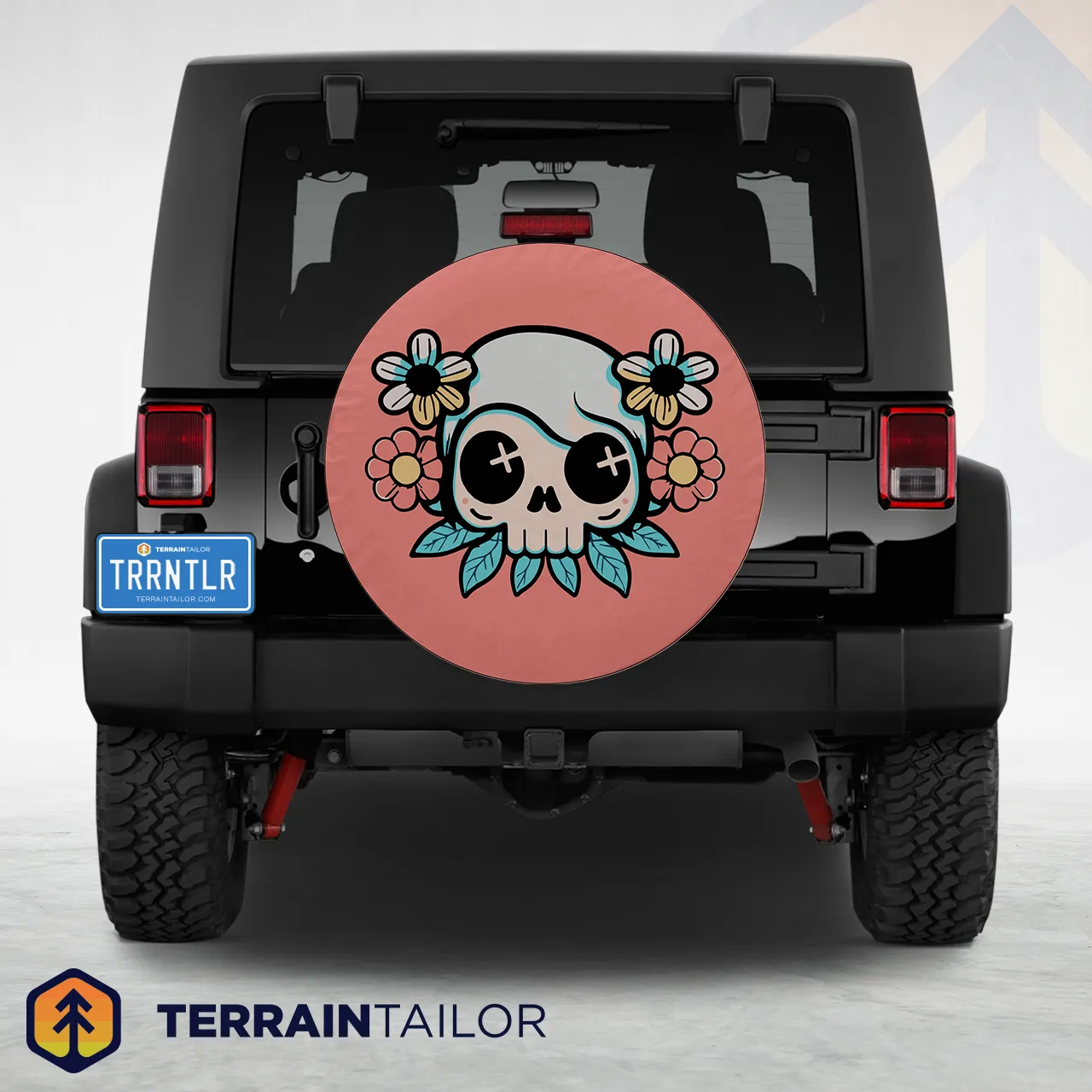 Cute Skull With Flowers Tire Cover – Pink Cartoon Design