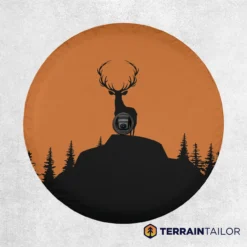 Deer Silhouette Tire Cover – Sunset Mountain Scene