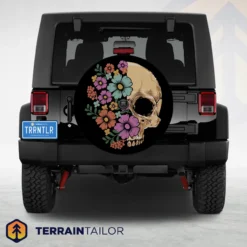 Floral Skull Tire Cover – Vintage Flowers and Skull Illustration