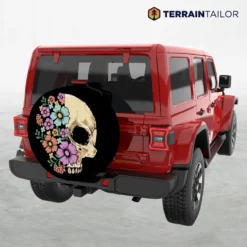 Floral Skull Tire Cover – Vintage Flowers and Skull Illustration