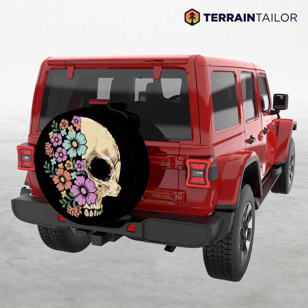 Floral Skull Tire Cover – Vintage Flowers and Skull Illustration