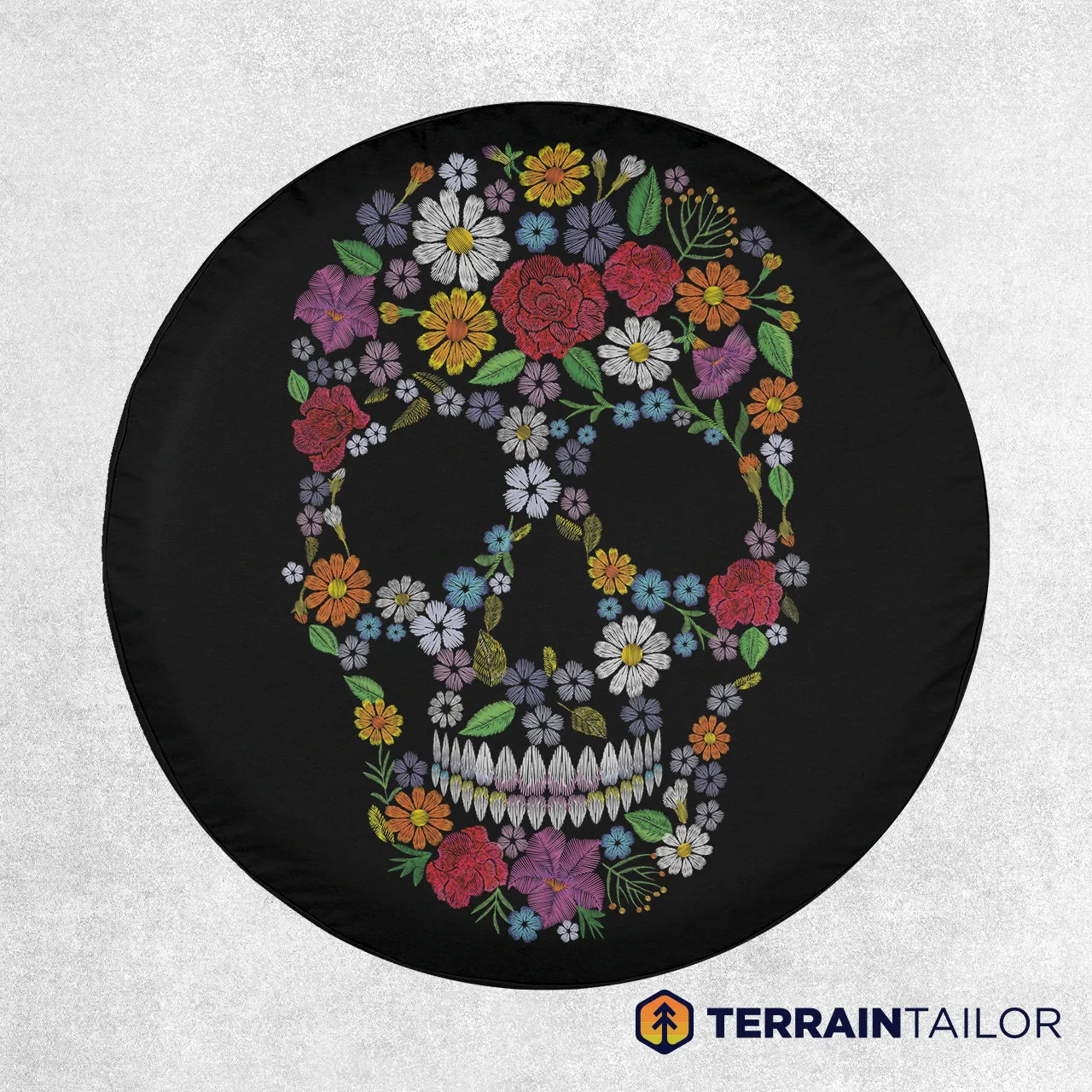 Floral Skull Tire Cover