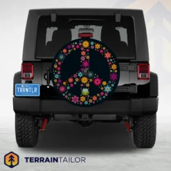 Flower Peace Sign Tire Cover – Colorful Retro Design