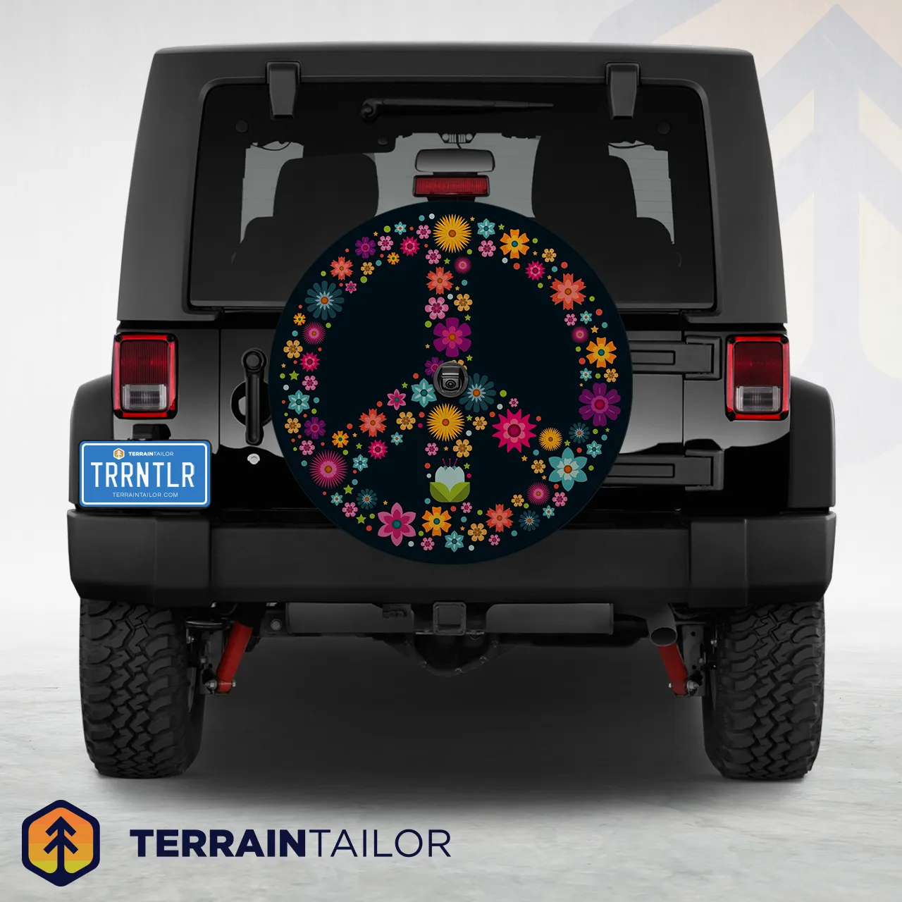 Flower Peace Sign Tire Cover – Colorful Retro Design