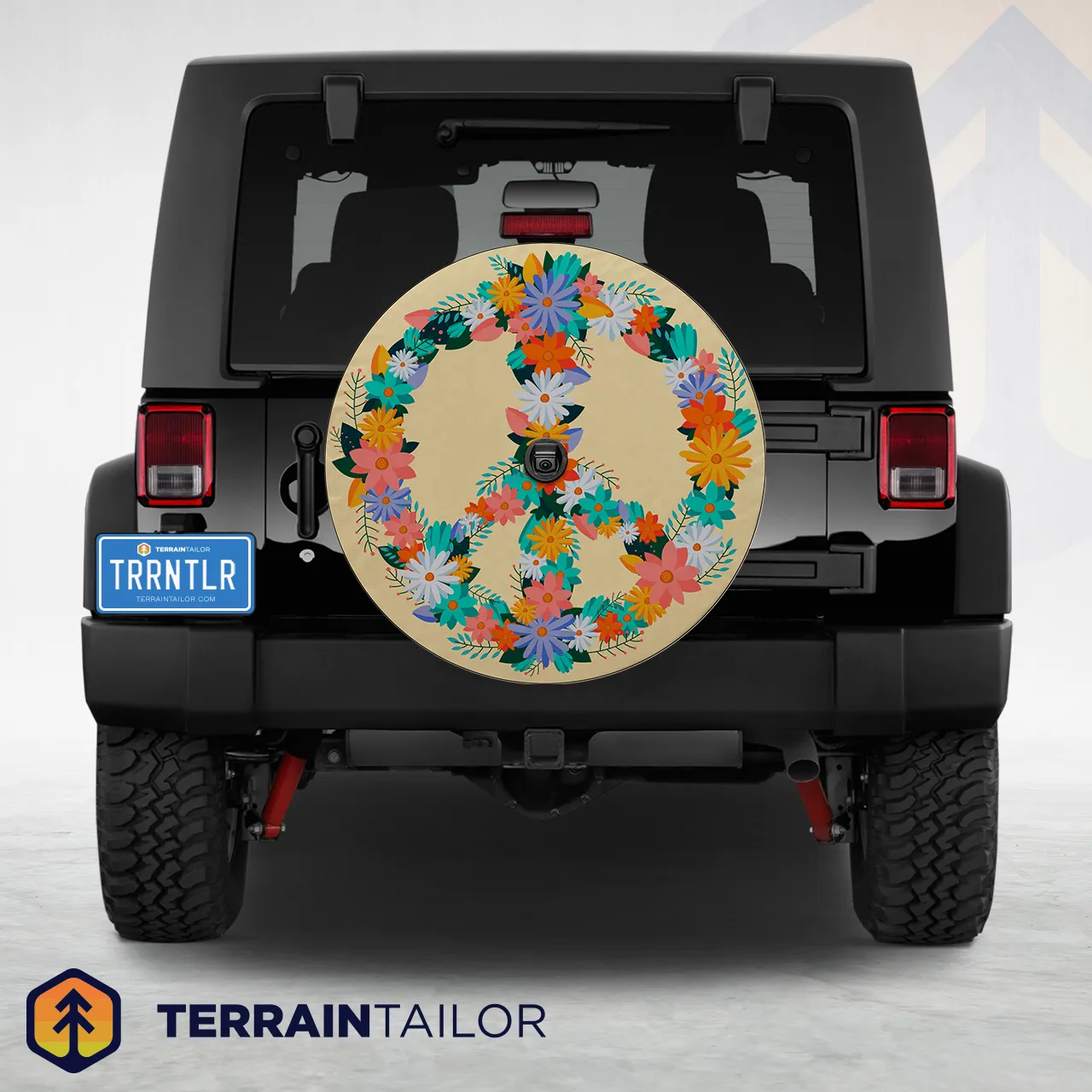Flower Peace Symbol Tire Cover – Bright Floral Design