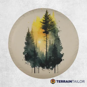 Forest Watercolor - Golden Light Spare Tire Cover