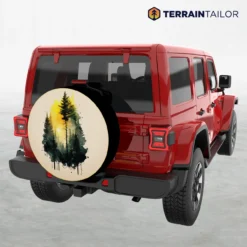 Watercolor Forest Sunrise Spare Tire Cover