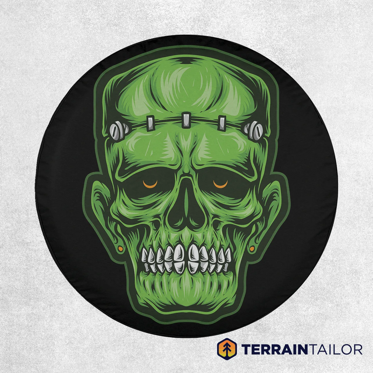 Frankenstein Skull Tire Cover – Classic Monster Design