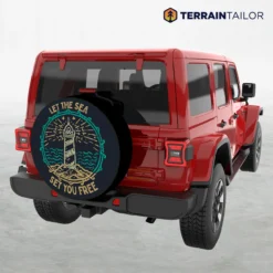 Let the Sea Set You Free Tire Cover – Distressed Lighthouse Design
