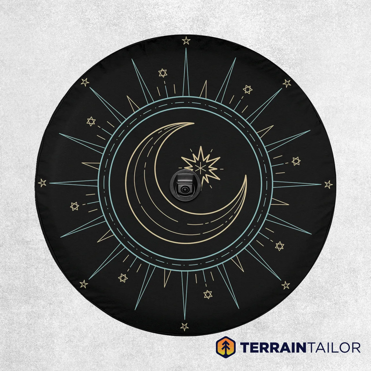 Moon & Stars Monoline Tire Cover – Minimal Celestial Design