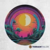 Neon Sunset Over River Spare Tire Cover – Bold Retro Landscape Design