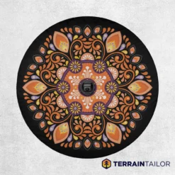 Orange Mandala Tire Cover – Boho Floral Pattern