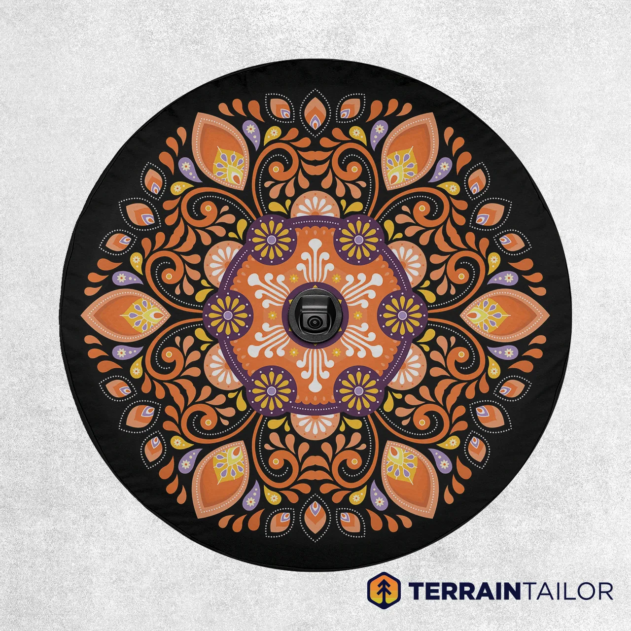 Orange Mandala Tire Cover – Boho Floral Pattern