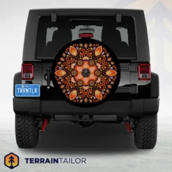 Orange Mandala Tire Cover – Boho Floral Pattern