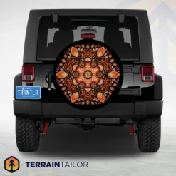 Orange Mandala Tire Cover – Boho Floral Pattern