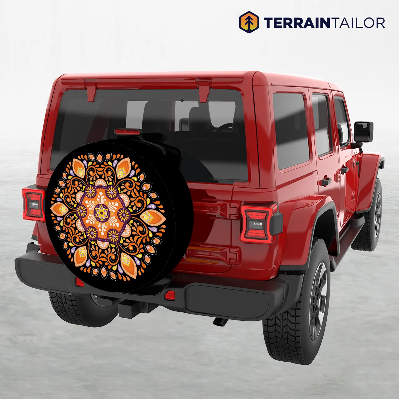 Orange Mandala Tire Cover – Boho Floral Pattern