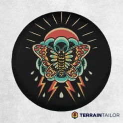 Retro Moth Spare Tire Cover – Vintage Tattoo Style Design