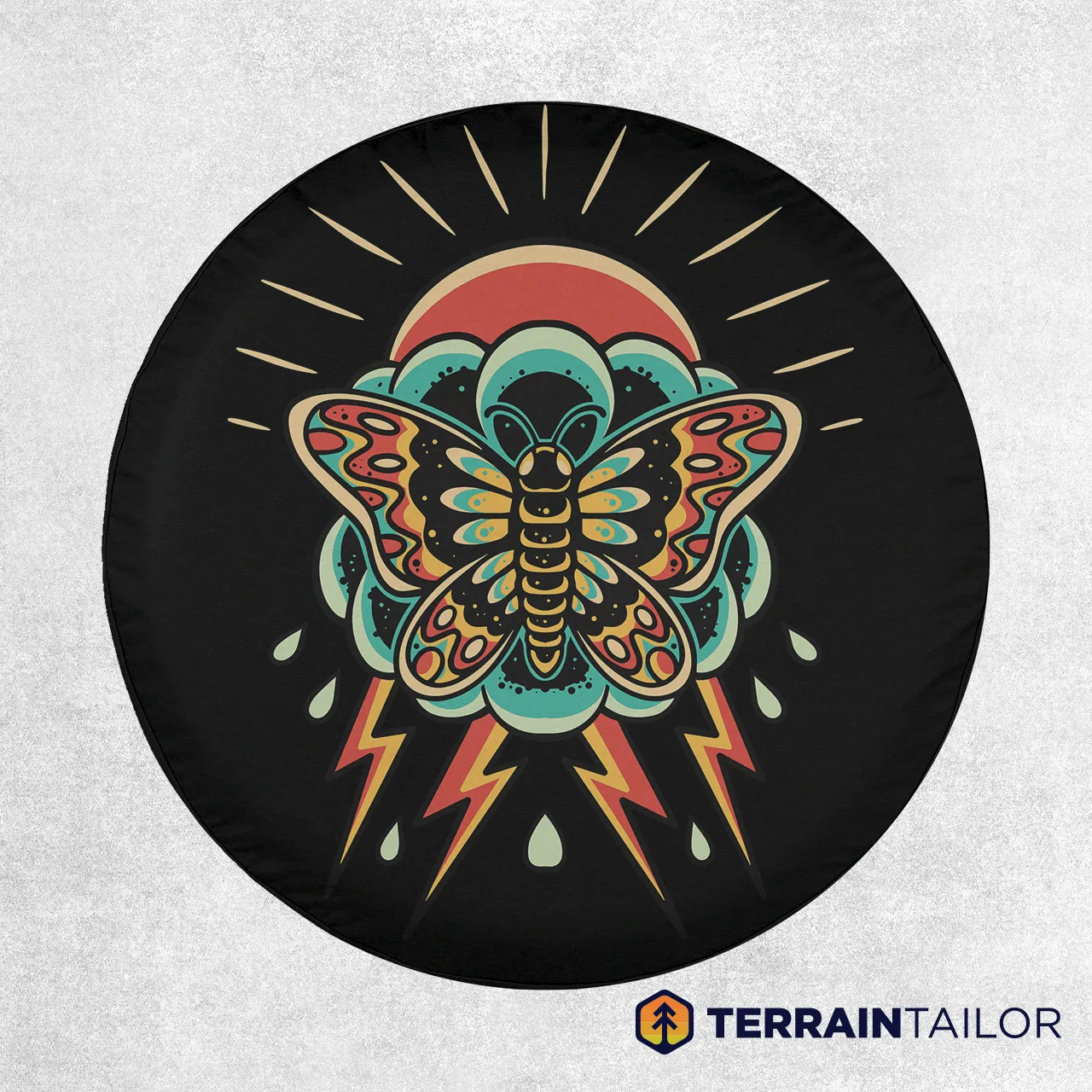 Retro Moth Spare Tire Cover – Vintage Tattoo Style Design