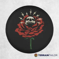 Skull Rose Tire Cover – Bold Red Rose with Radiant Skull Art